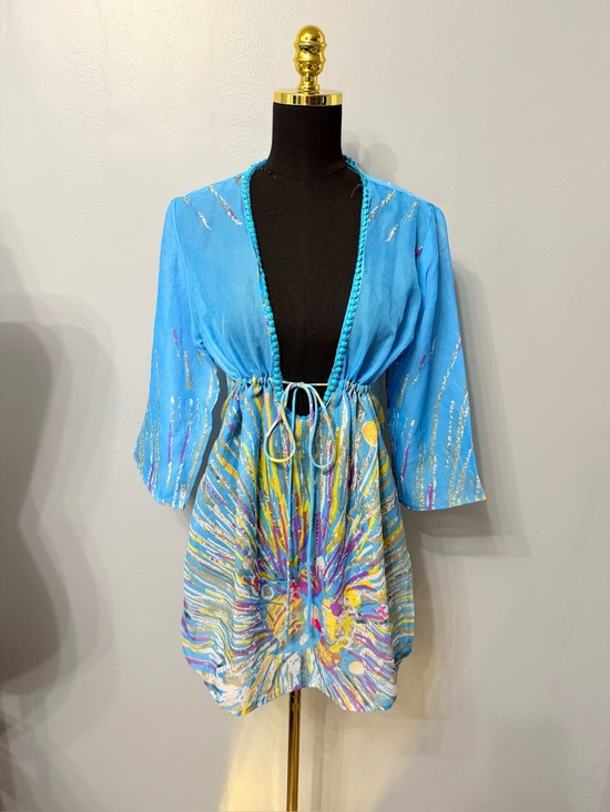 Ingear Other - #12) Vibrant Blue Tie-Front Art Print Cover-Up